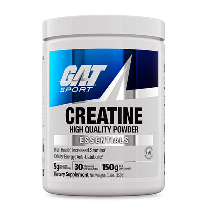 GAT SPORT Creatine Monohydrate Powder Strength Brain Health Anti-oxidant Endurance for Men & Women Unflavored (30 Servings)